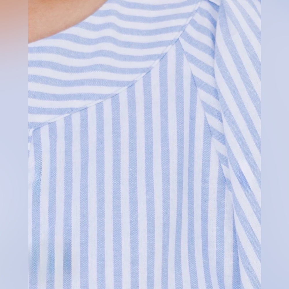 Blue & White Stripe Cotton Flutter Sleeve Blouse | Swing | XL | New | Mint Julep - Picture 6 of 8